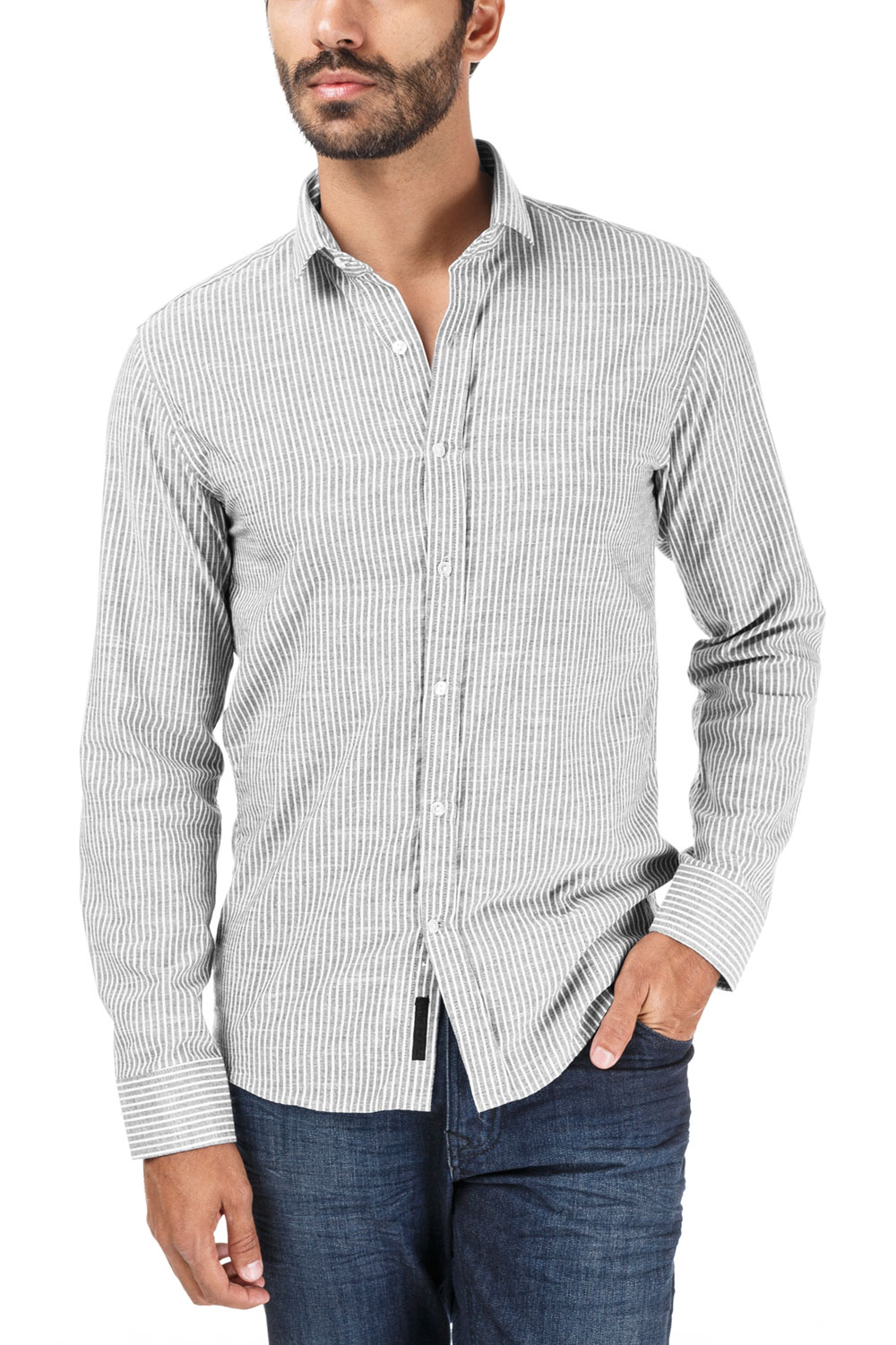 CAMISA LISTRA LINEN CINZA